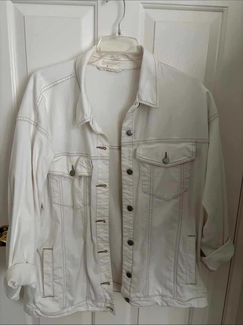 Eileen Fisher Cream Lightweight Denim-Style Jacket